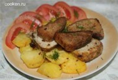 Baked pork with mushrooms in the oven