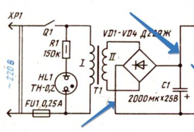 Designation of radio components on the diagram and appearance